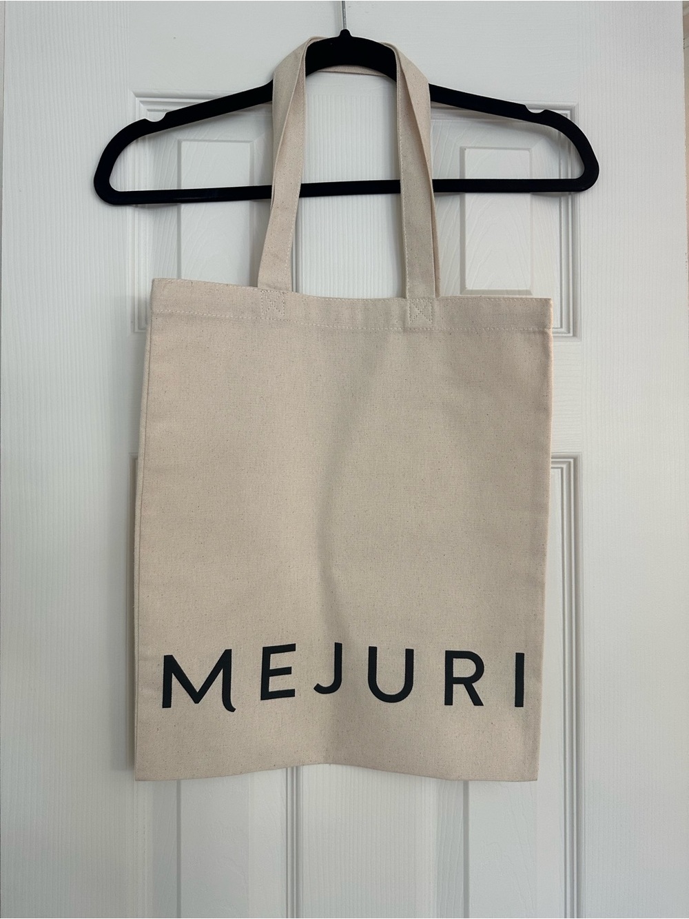 Mejuri Cream Canvas Tote with Black Logo